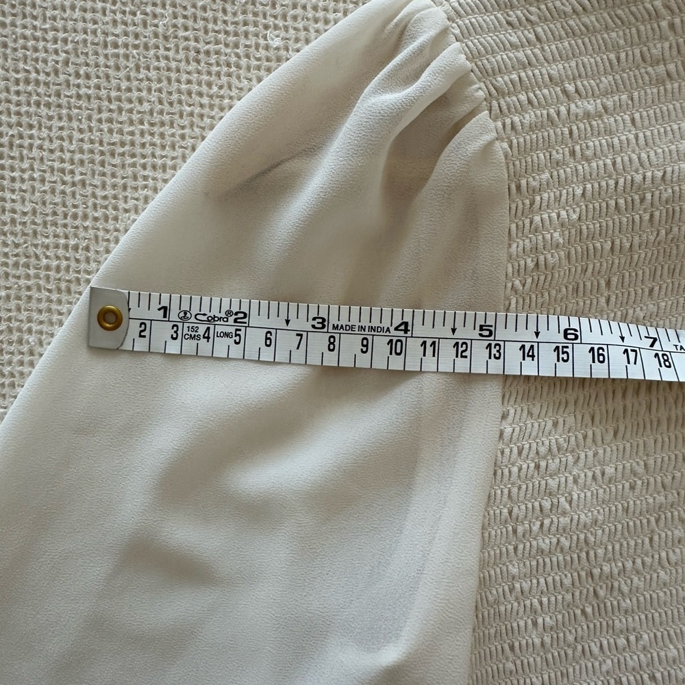 Quince Chiffon Cropped Smocked Cream Textured Blouse with Long Sleeves - Picture 6 of 8